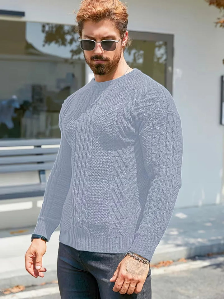 Slim fit crew neck trui met kabelpatroon