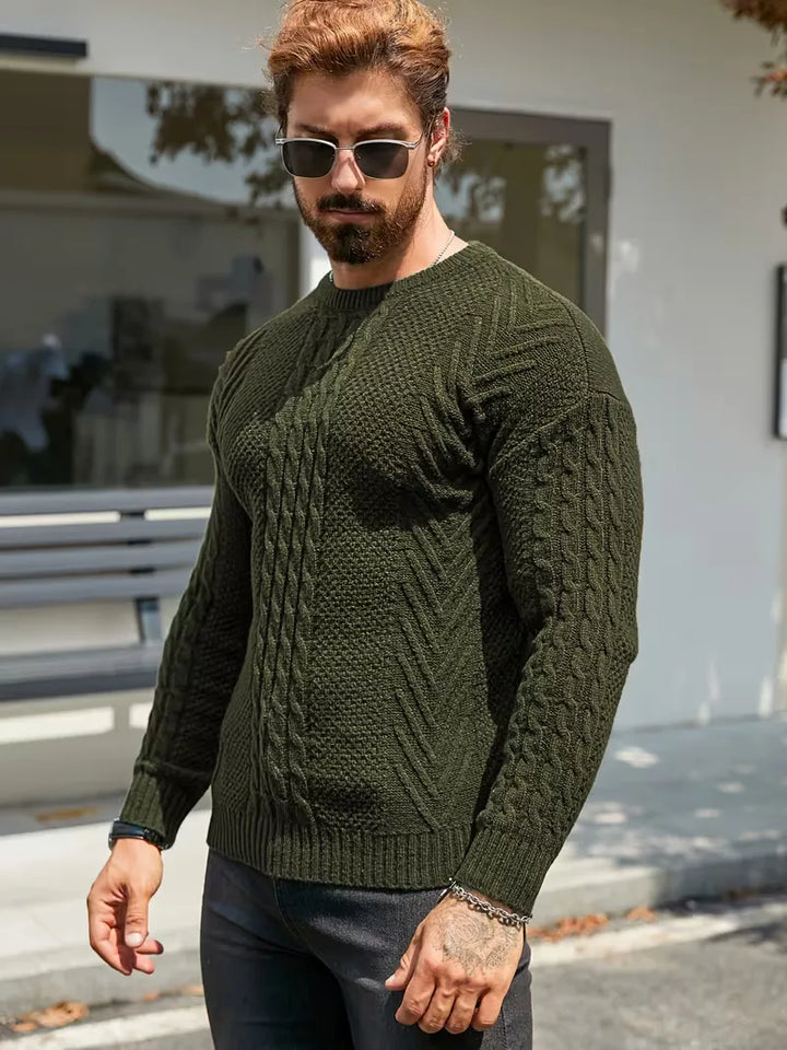 Slim fit crew neck trui met kabelpatroon