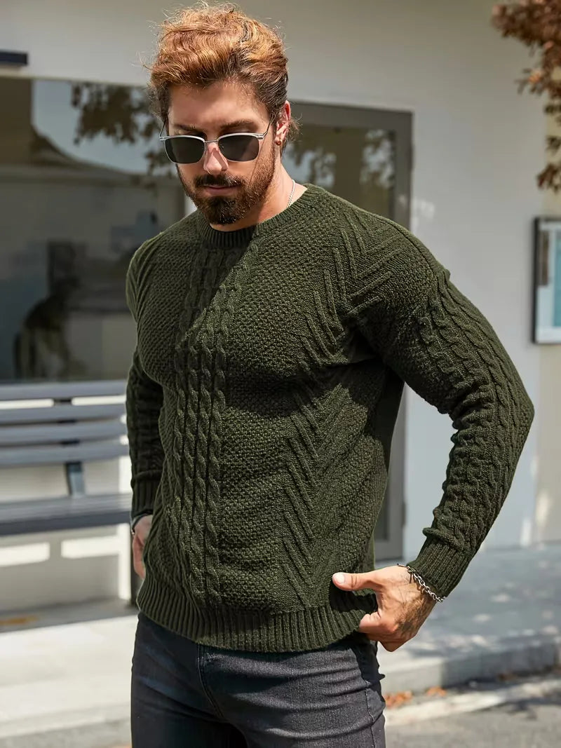 Slim fit crew neck trui met kabelpatroon