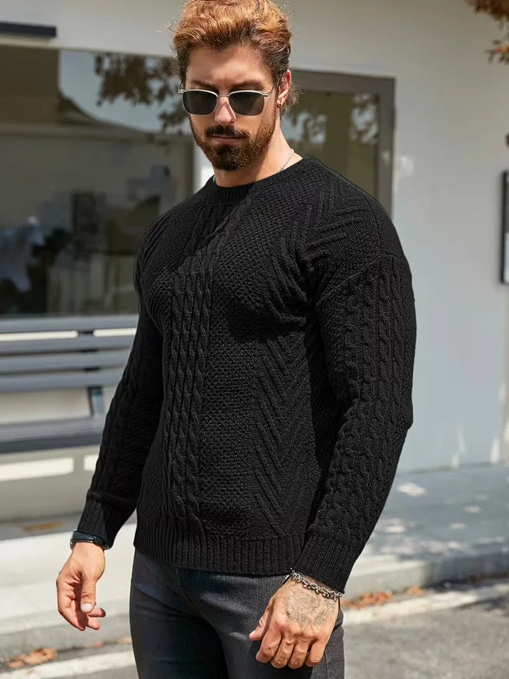 Slim fit crew neck trui met kabelpatroon