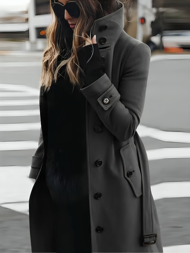 Dames Elegante Trenchcoat met Hoge Kraag en Ceintuur