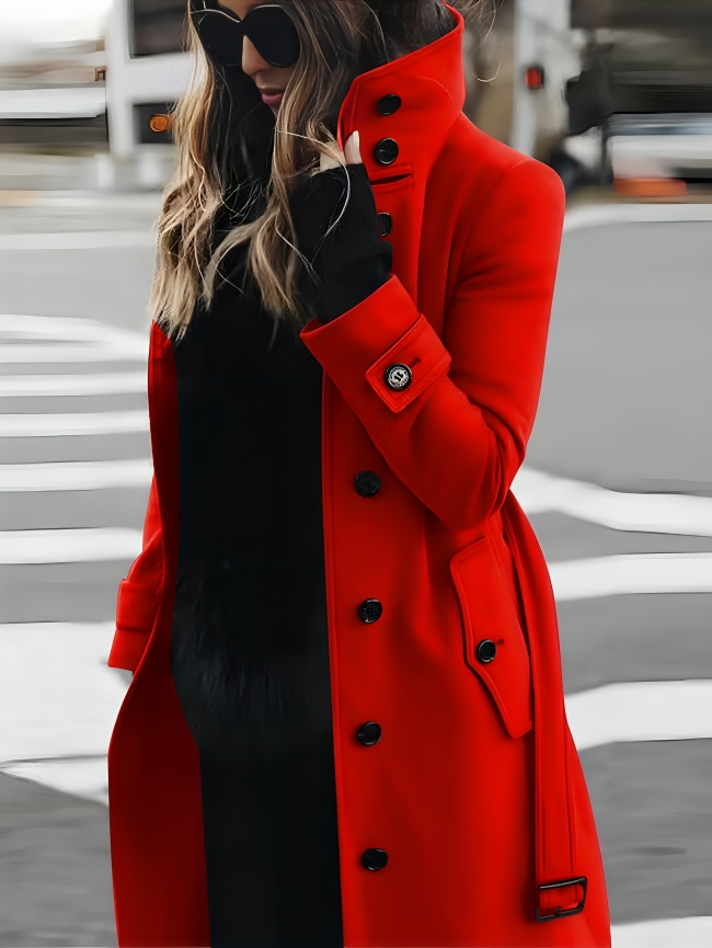 Dames Elegante Trenchcoat met Hoge Kraag en Ceintuur