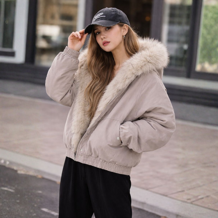 Dames Faux Fur Gevoerde Bomber Winterjas