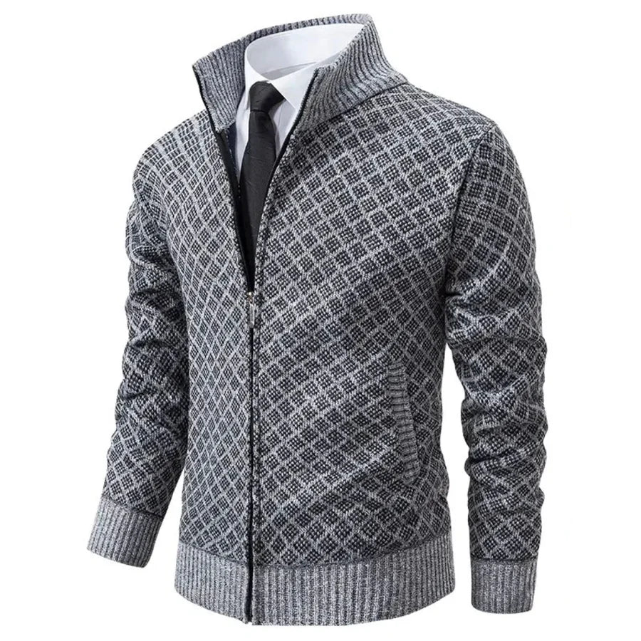 Heren Textured Zip-Up Brei Cardigan
