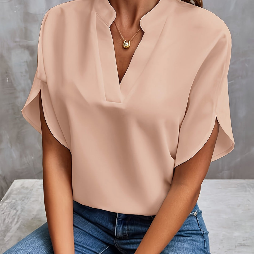 Dames Elegante Blouse met V-Hals en Korte Mouwen