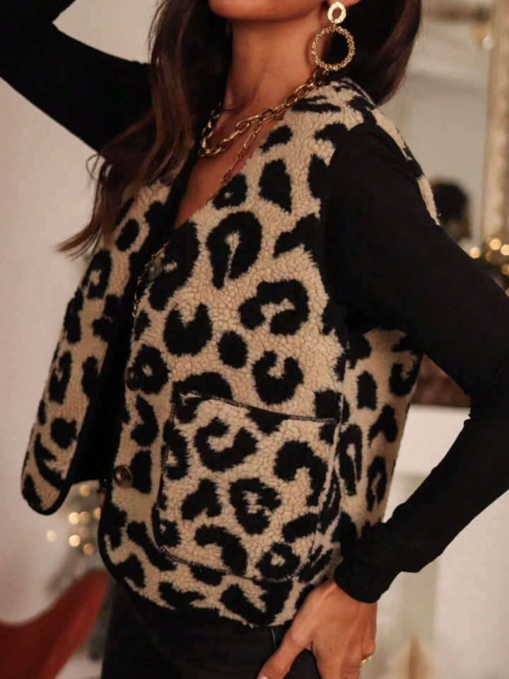 Vest met luipaardprint en twee zakken