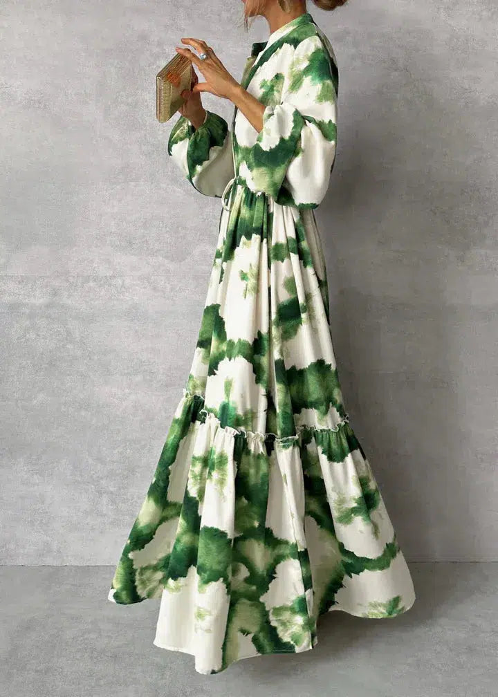 Farah - Maxi jurk met lange mouwen en patroon