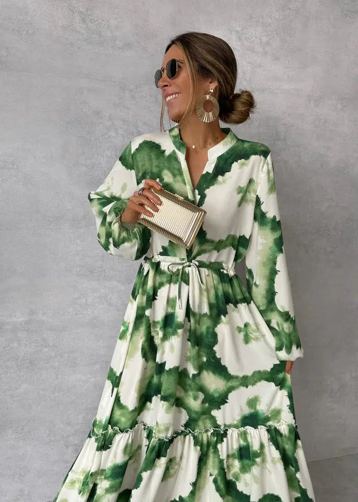 Farah - Maxi jurk met lange mouwen en patroon