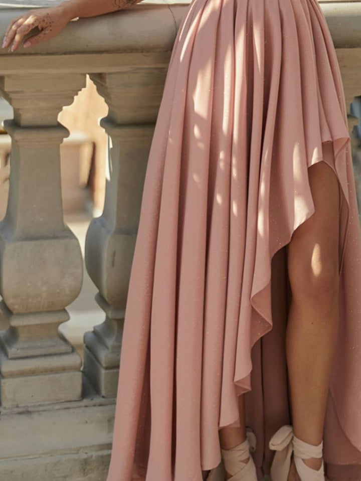 Eva - Elegante One Shoulder Maxi Jurk met V Hals