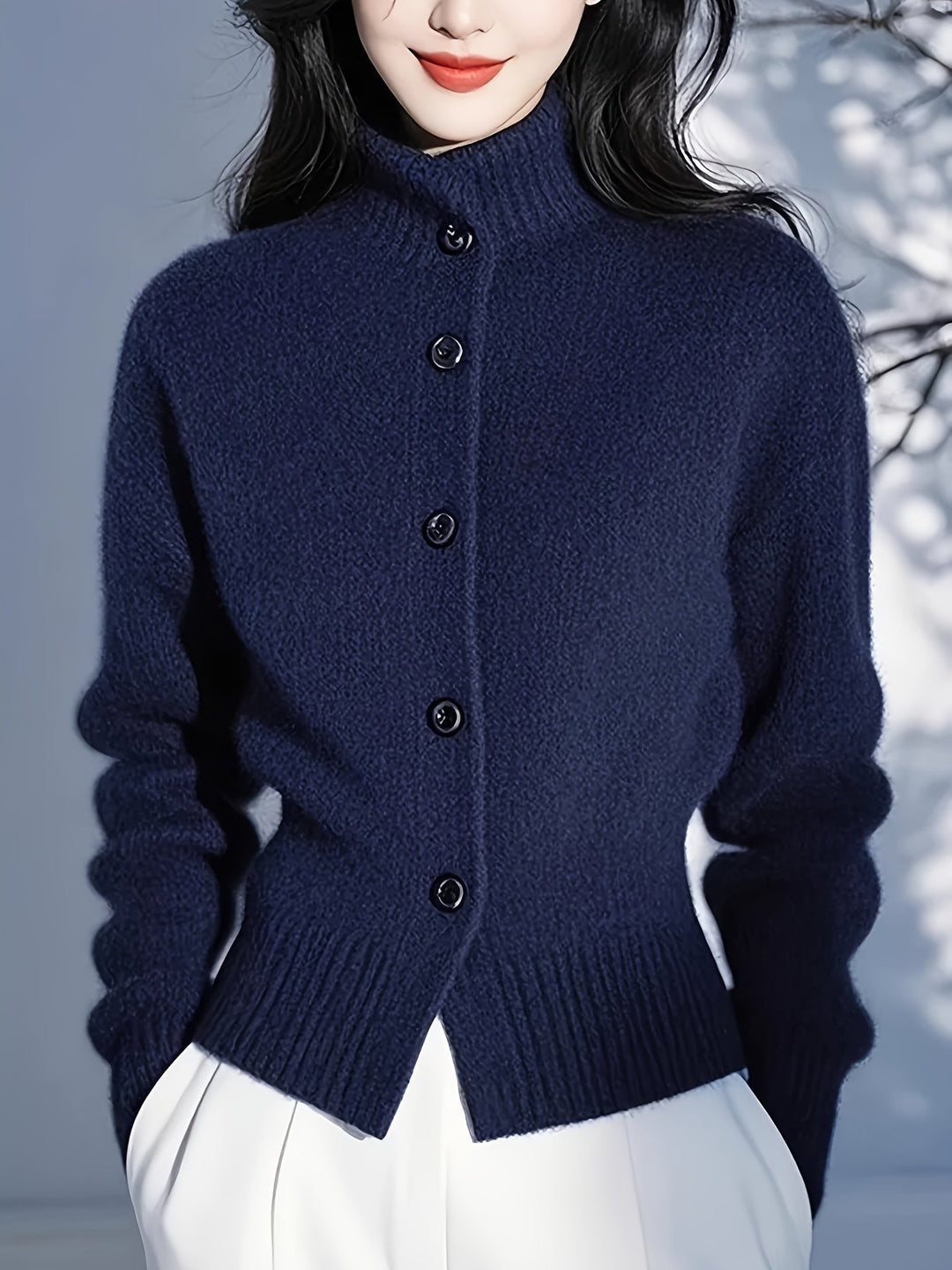 Margot | Hoge Hals Knop Cardigan