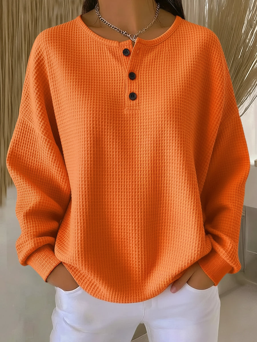 Anne - Gezellig Sweatshirt met Wafelstructuur en Kraag
