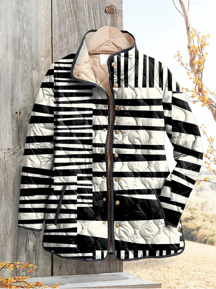 Dames zwart-witte abstracte gewatteerde jas in casual stijl