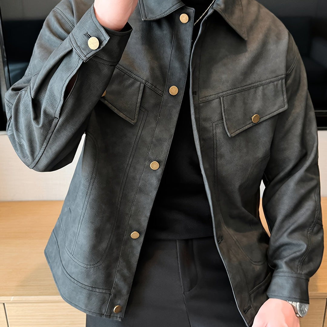 Bram | Trendy kunstlederen herenjas in casual biker stijl