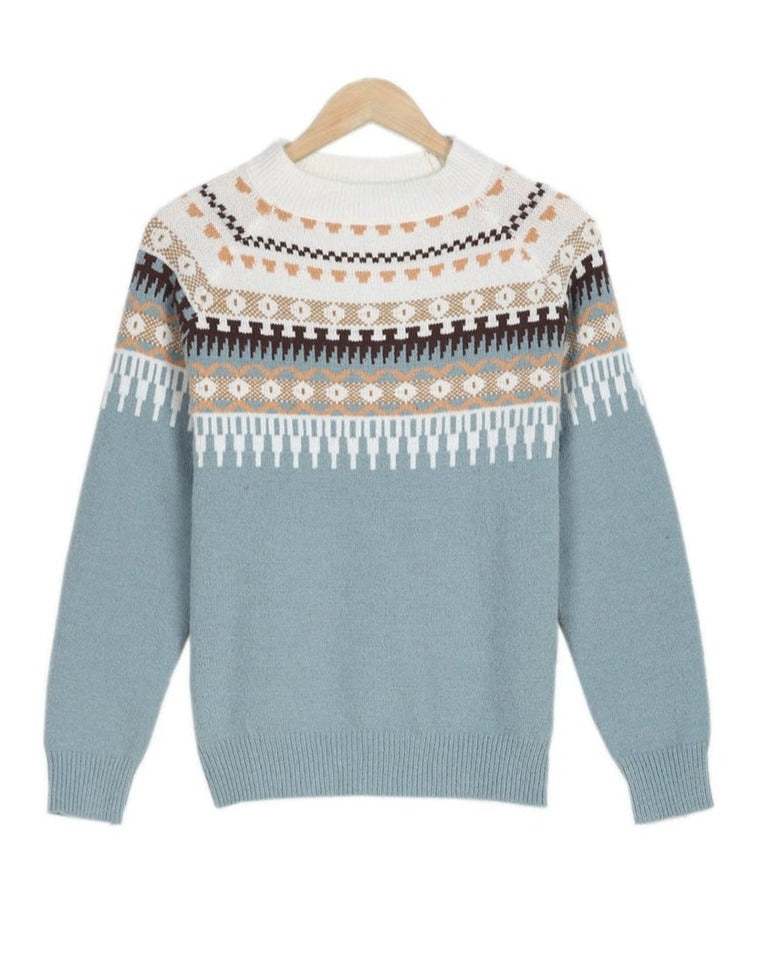 Dames Nordic Fair Isle Mock Neck Gebreide Trui