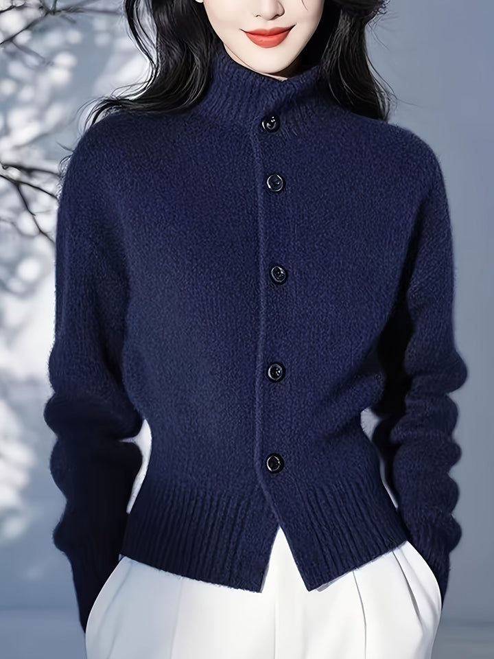 Margot | Hoge Hals Knop Cardigan