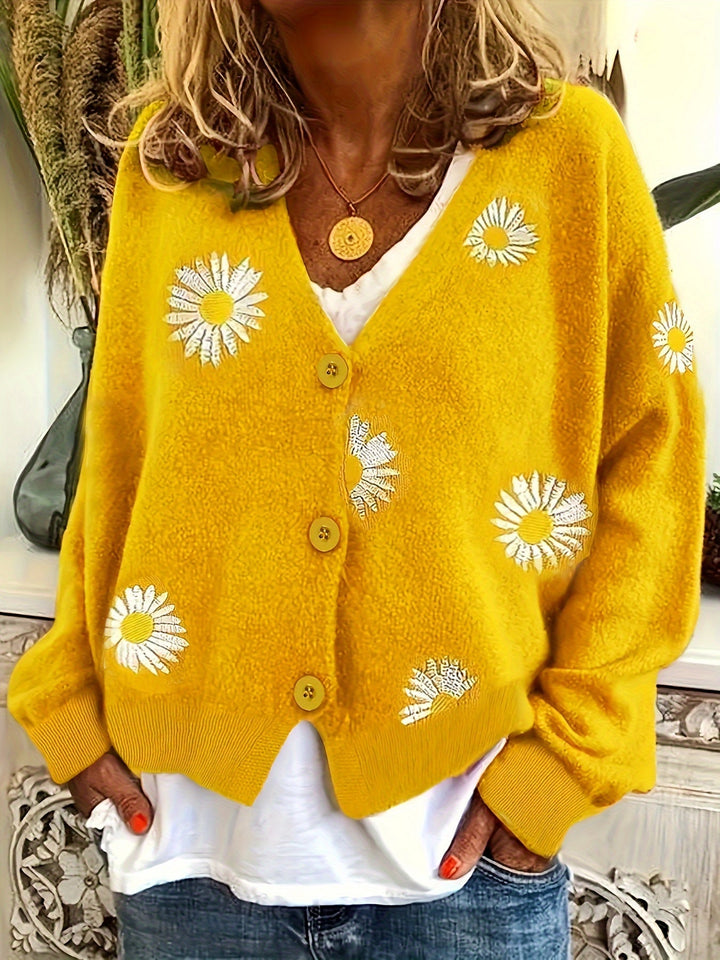 Maribel | Bloemengeborduurde Knopen-Voorkant Cardigan