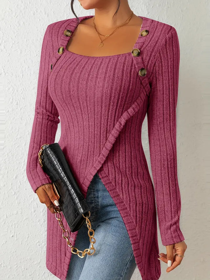 Julia - Trendy Geribbelde Asymmetrische Top