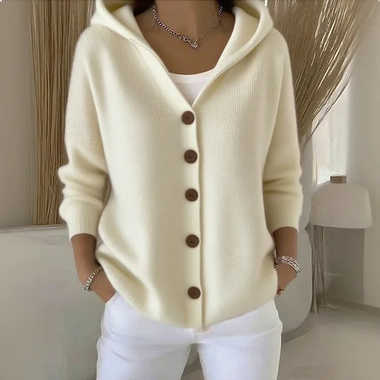 Casual Gebreide Cardigan met Capuchon en Knopenfront