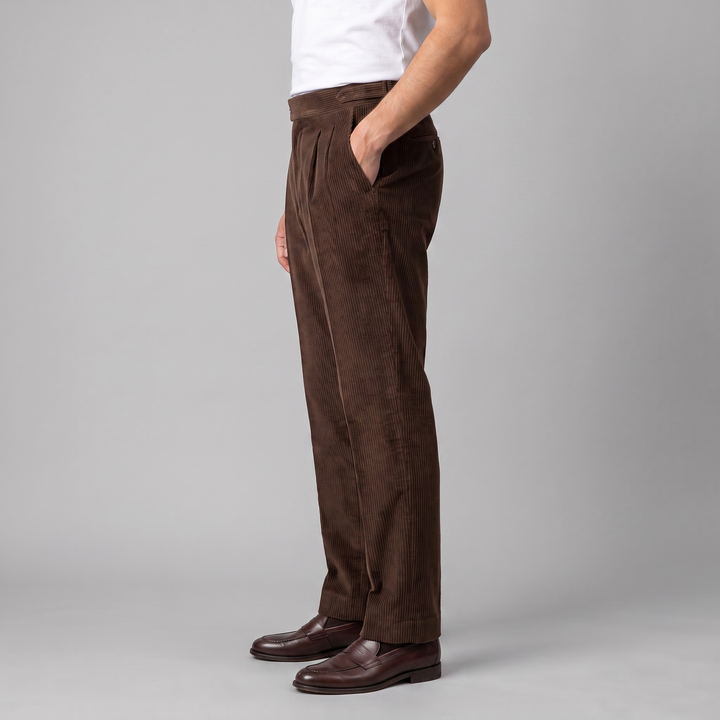 Corduroy Pleated Trousers Heren Tailored Classic Winter