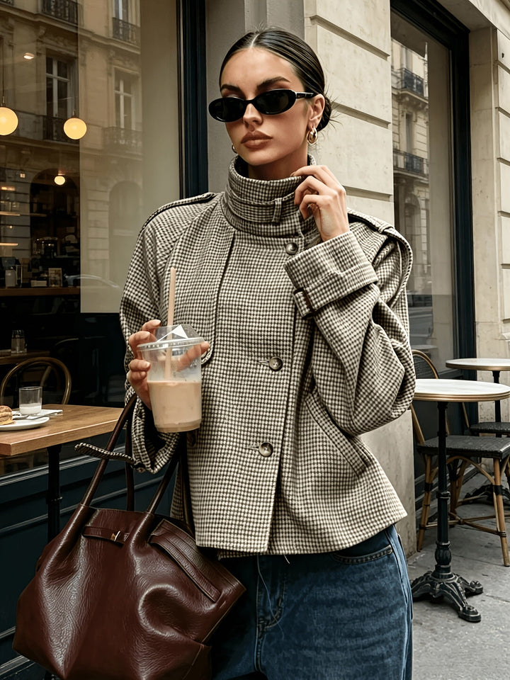 Marguerite | Colbert met Staande Kraag in Houndstooth