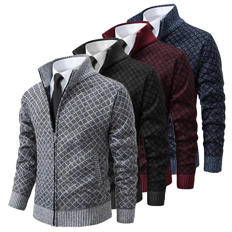 Heren Textured Zip-Up Brei Cardigan
