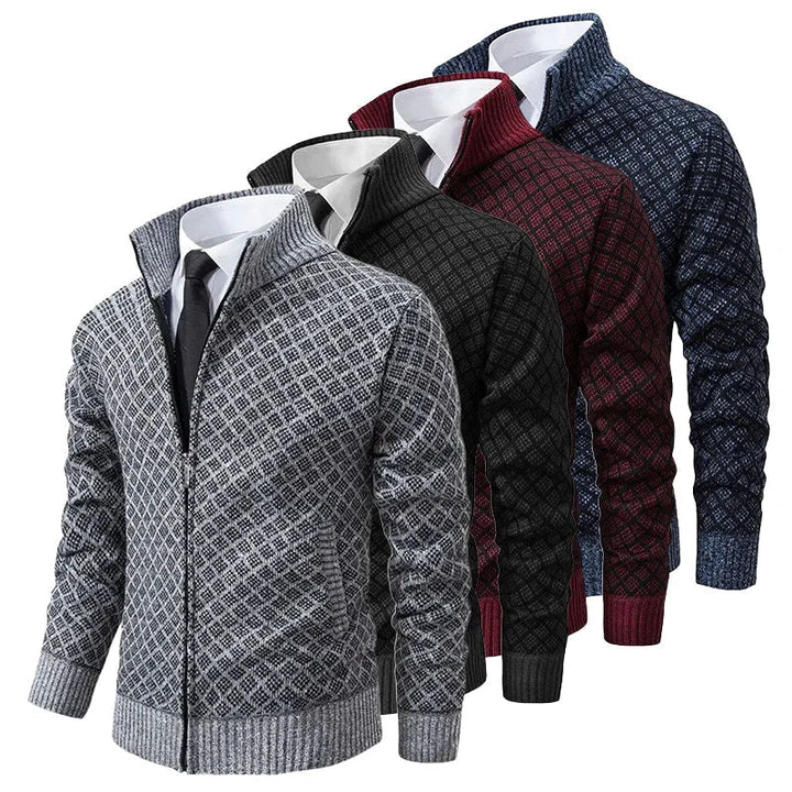Heren Textured Zip-Up Brei Cardigan