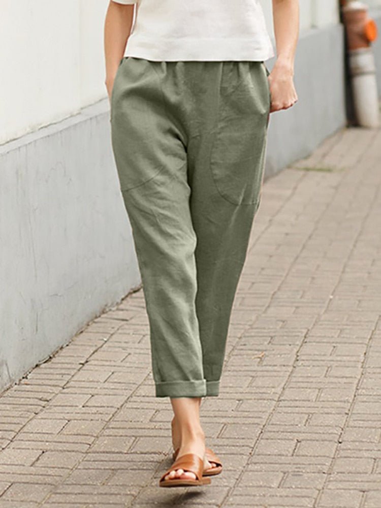 Luchtige Broek Met Elastische Taille En Rechte Pijpen