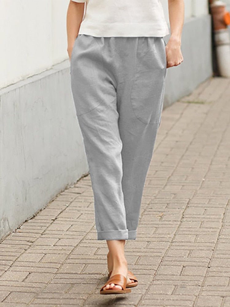 Luchtige Broek Met Elastische Taille En Rechte Pijpen