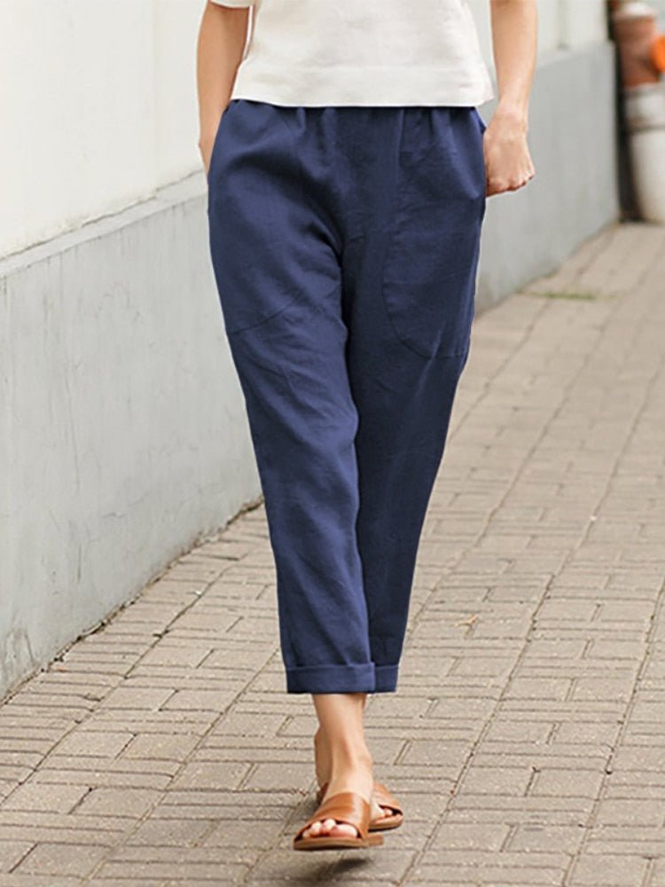 Luchtige Broek Met Elastische Taille En Rechte Pijpen
