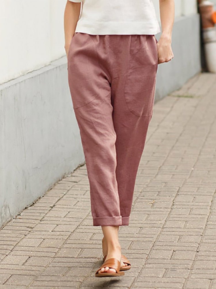Luchtige Broek Met Elastische Taille En Rechte Pijpen
