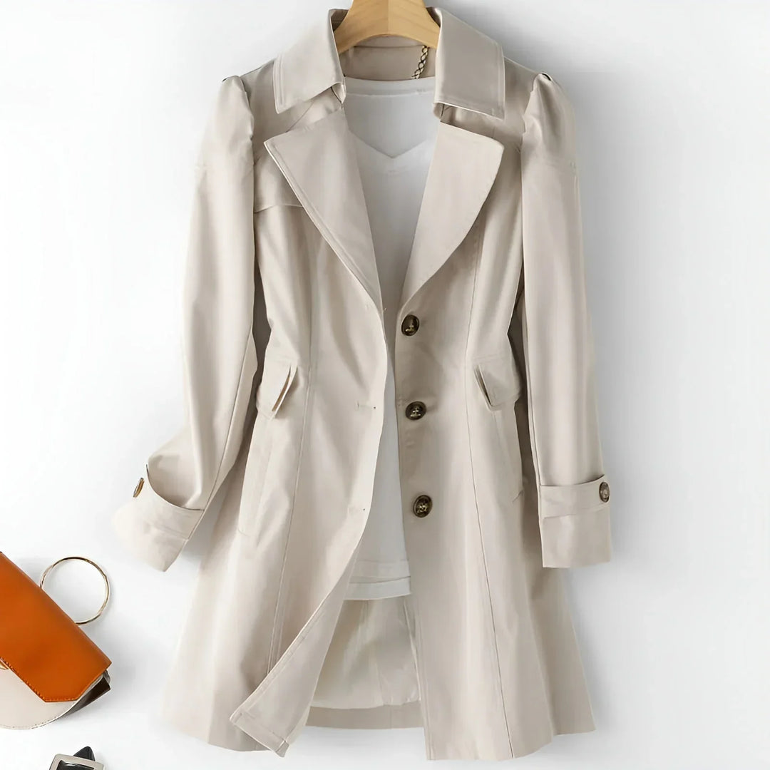 Delyth | Trenchcoat met Notch-Lapel en Vloeiende Pasvorm