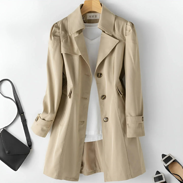 Delyth | Trenchcoat met Notch-Lapel en Vloeiende Pasvorm