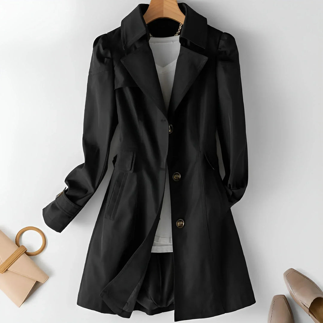 Delyth | Trenchcoat met Notch-Lapel en Vloeiende Pasvorm