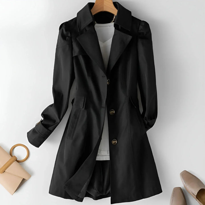 Delyth | Trenchcoat met Notch-Lapel en Vloeiende Pasvorm