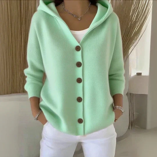 Dames Hooded Button Knit Cardigan Trui