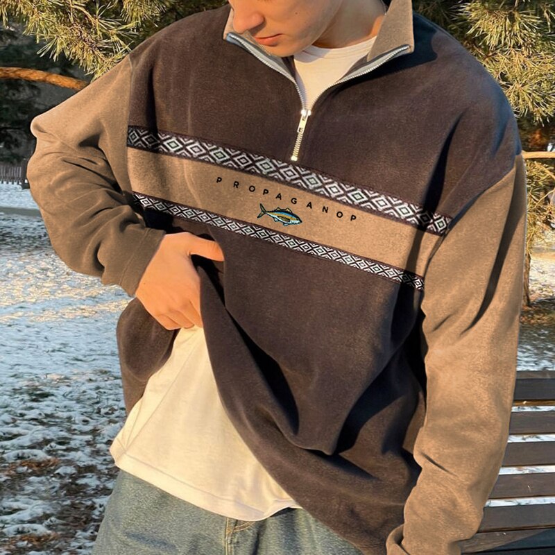 Elijah - Modieuze Hoge Kraag Halve Rits Pullover