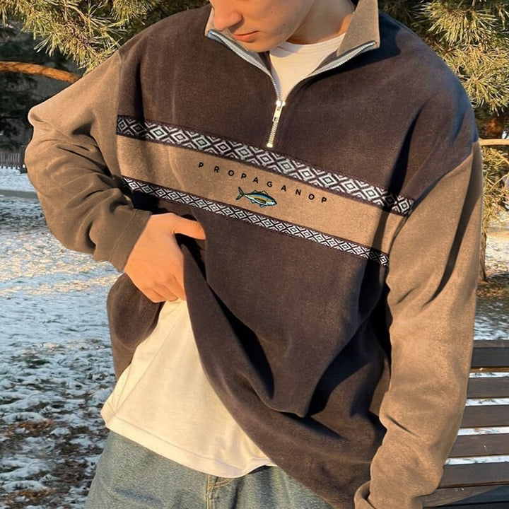 Elijah - Modieuze Hoge Kraag Halve Rits Pullover