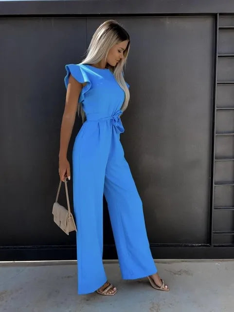 Eline | Jumpsuit met ruches mouwen en ceintuur