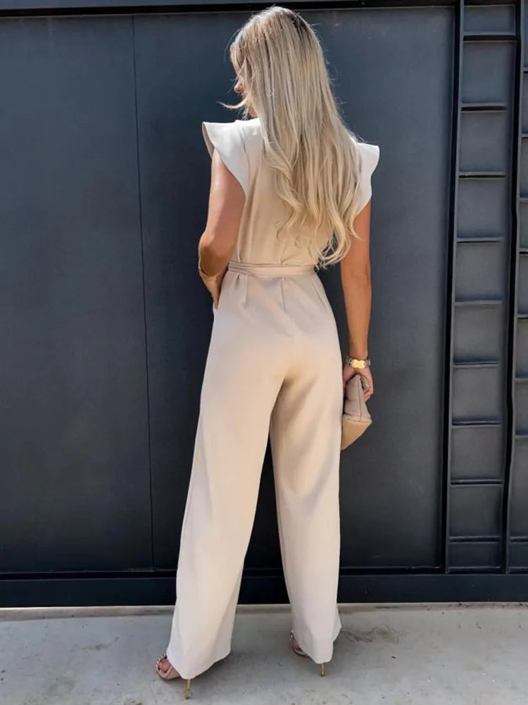 Eline | Jumpsuit met ruches mouwen en ceintuur