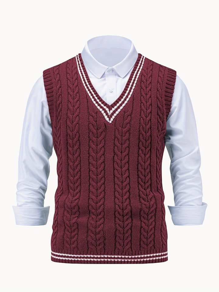 Gideon | Kabelgebreide V-hals Sweater Vest