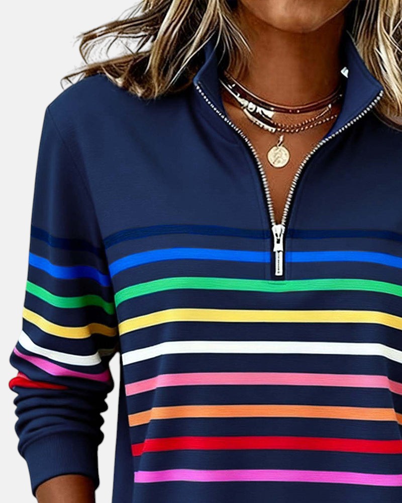 Vienna | Rainbow Striped Zip Sweatshirt
