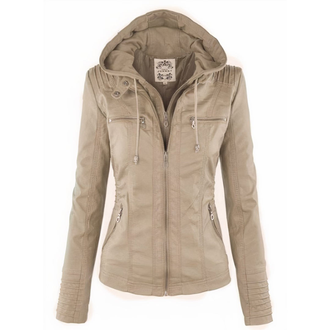 Fernanda | Moderne Leren Jas met Capuchon en Rits