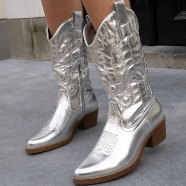 Cowboylaarzen voor Dames Halfhoog met Rits Puntneus en Lage Hak