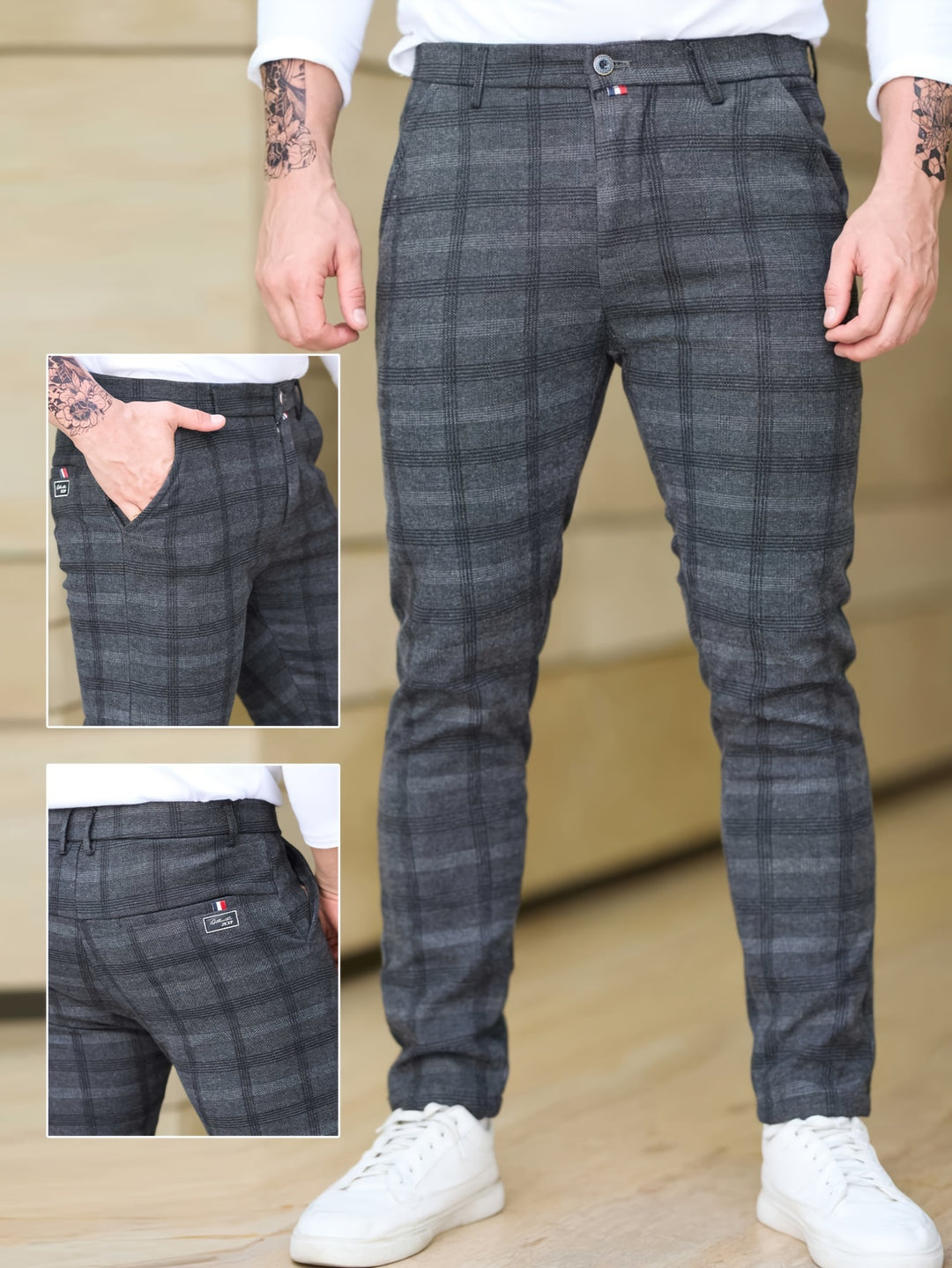 Heren Broek | Slim-Fit Geruit | Stretch & Ritszakken | Trendy & Casual