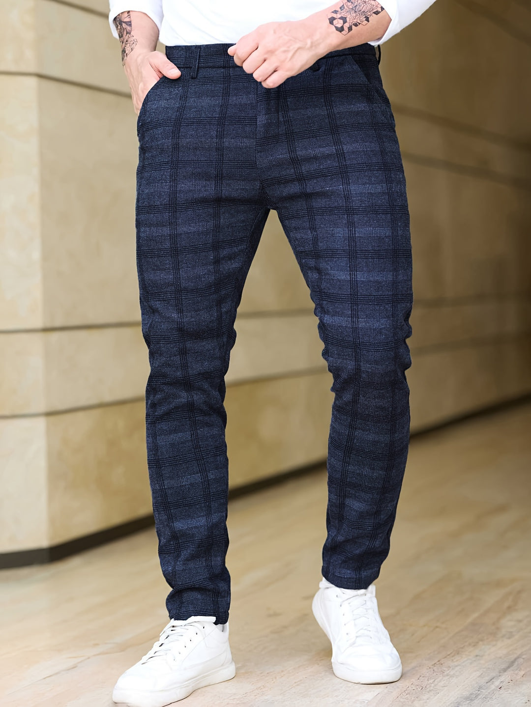 Heren Broek | Slim-Fit Geruit | Stretch & Ritszakken | Trendy & Casual