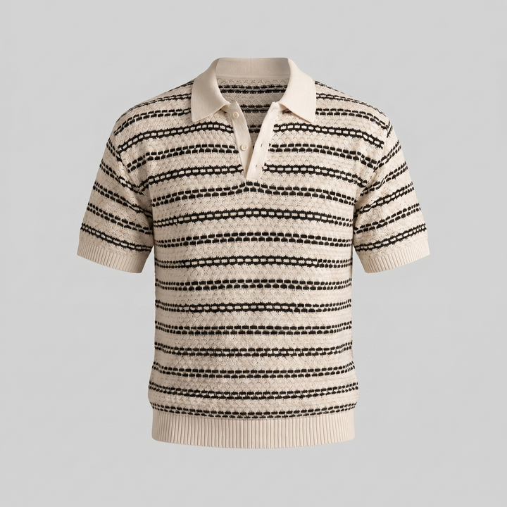 Gebreide Polo Shirt Heren Tailored Fit Lange Mouwen Casual