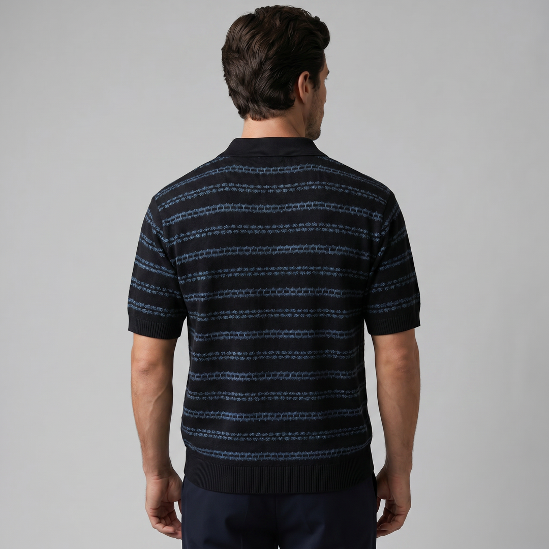 Gebreide Polo Shirt Heren Tailored Fit Lange Mouwen Casual