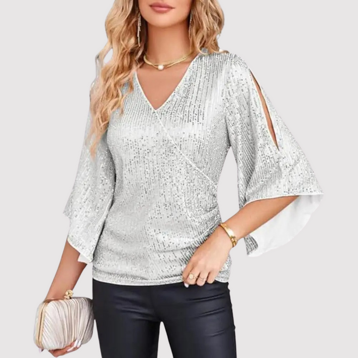 Feestelijke Glitter Pailletten Dames Blouse Met V-Hals