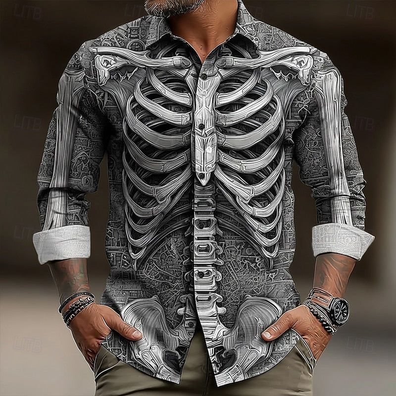 Ambrose | Halloween Skelet Overhemd met Knoopsluiting