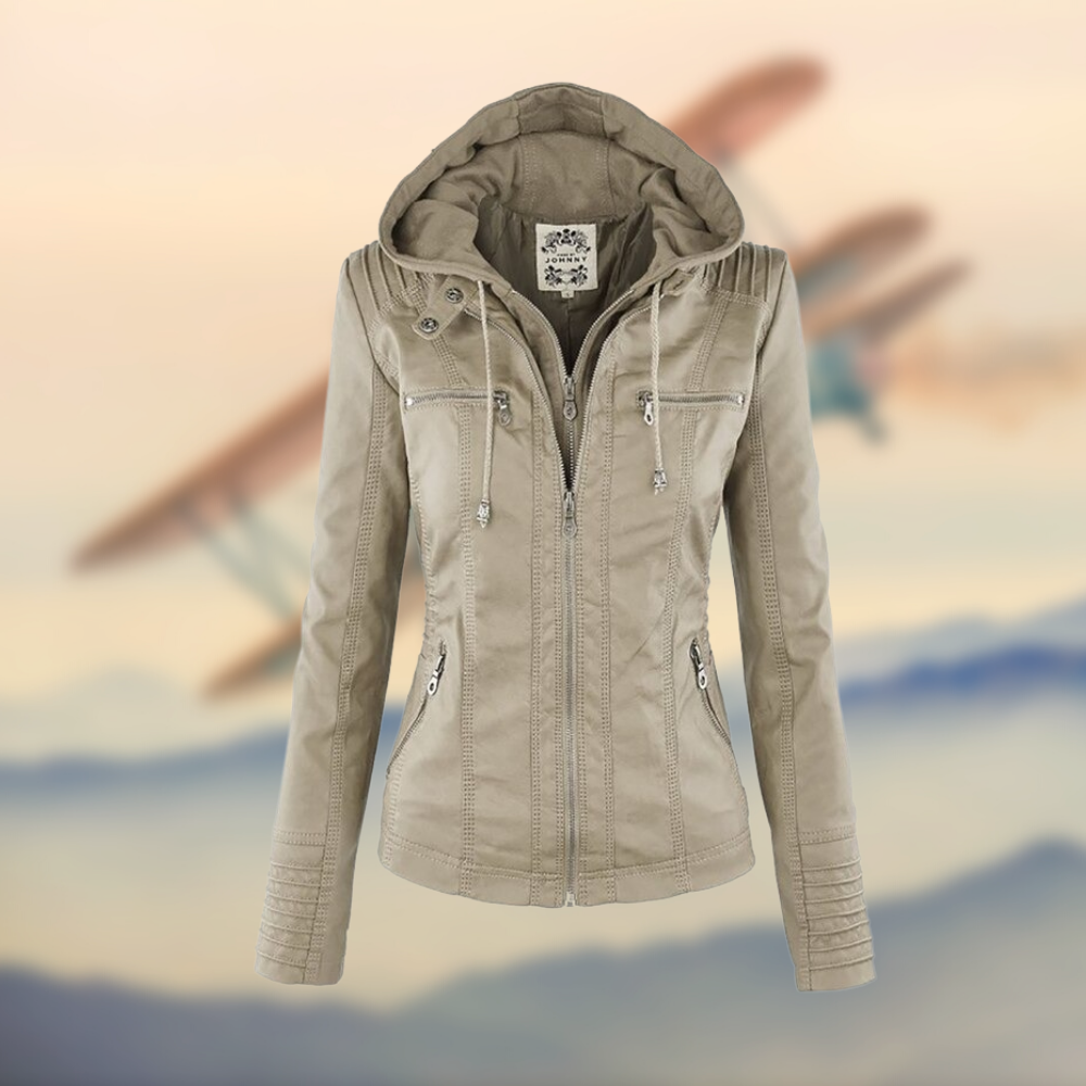 Elegante Leren Bikerjack Dames getailleerd